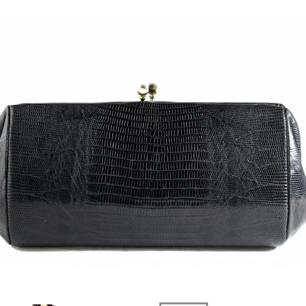 ESCORT vintage black lizard skin  kiss luck clutch purse